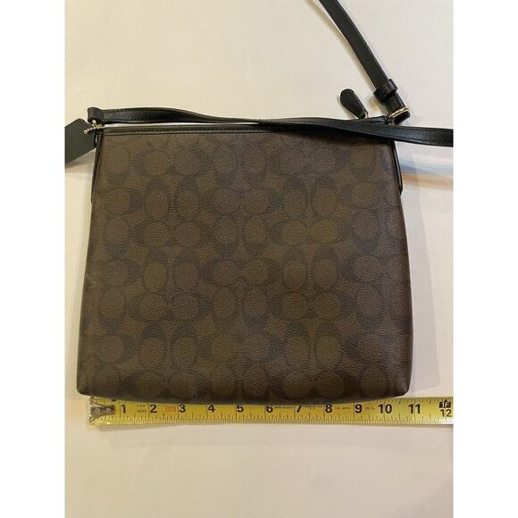 Coach Signature Crossbody Purse Zip File Brown Black Designer Bag Medium - Picture 2 of 10